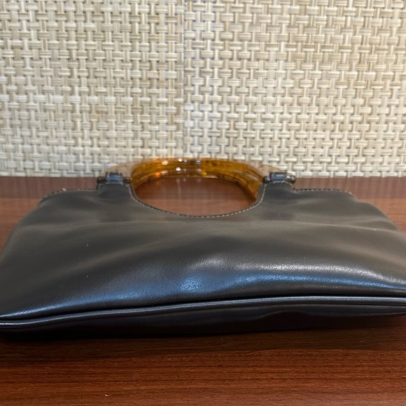 ๐4xHP๐VTG 1990s Mod Lucite Top Handle Black Faux Leather Bag - Picture 11 of 11